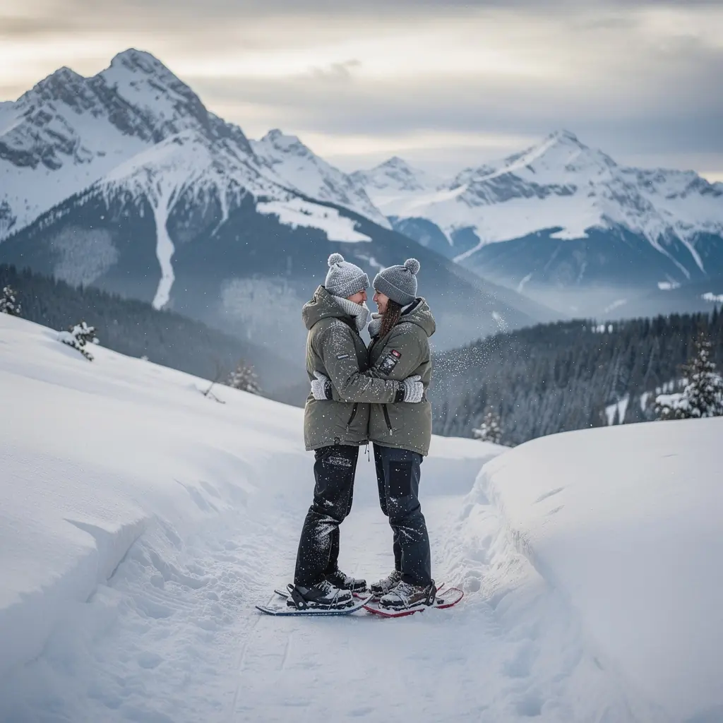 A scenic sunset view over the ski slopes, casting a warm glow on the pristine snow.